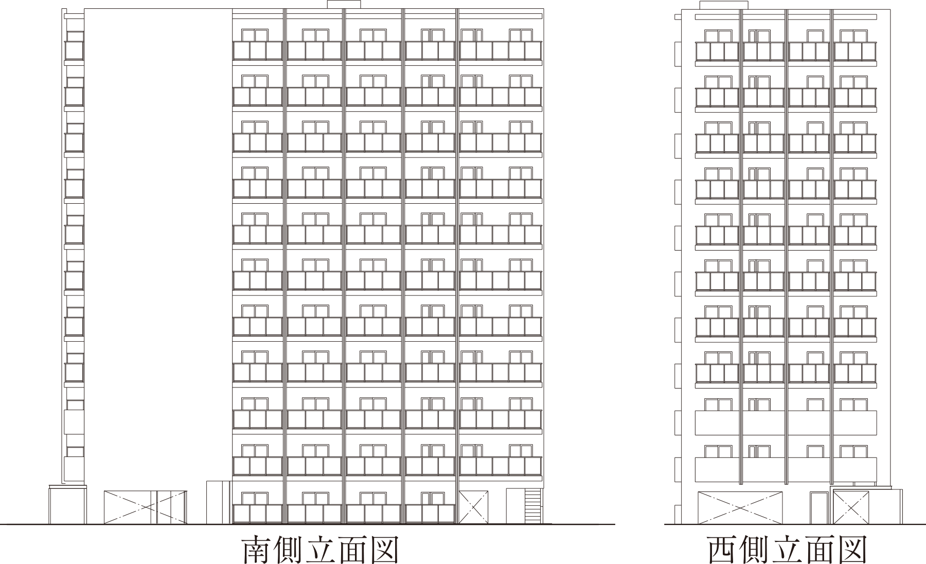 南側立面図・西側立面図